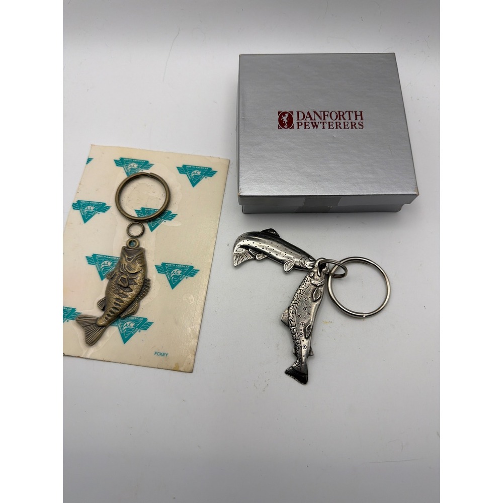 Danforth Pewter Trout Keychain & North American Fishing Club Bass Keychain Set